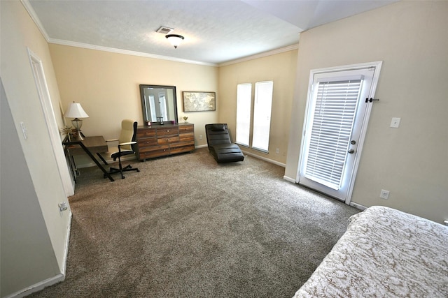 6729 Tournament Dr, Houston, TX 77069 - living area with carpet flooring and ornamental molding