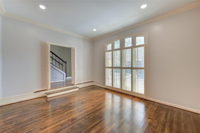 7530 Del Monte Dr, Houston, TX 77063 - spare room with crown molding, stairs, wood finished floors, baseboards, and recessed lighting