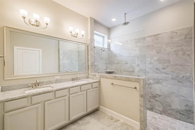 19622 Upper Canyon Ct, Cypress, TX 77433 - bathroom with marble finish floor, walk in shower, double vanity, and a sink
