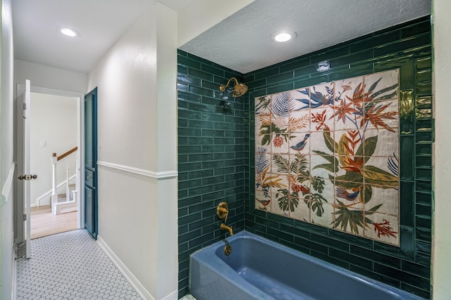 full bathroom with recessed lighting, baseboards, and bathing tub / shower combination