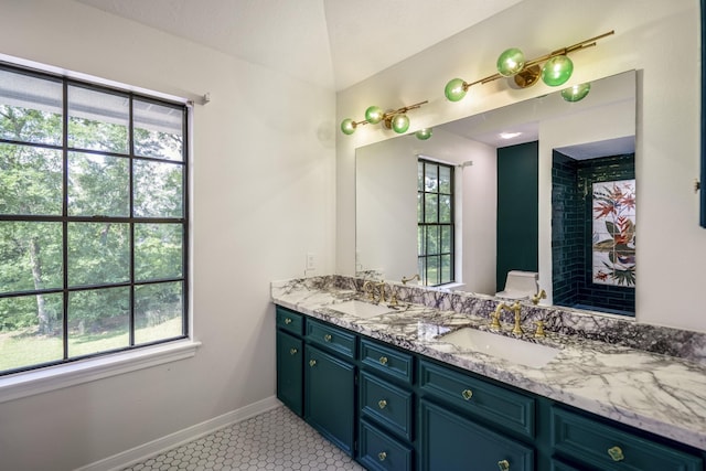 bathroom with plenty of natural light, a sink, and double vanity