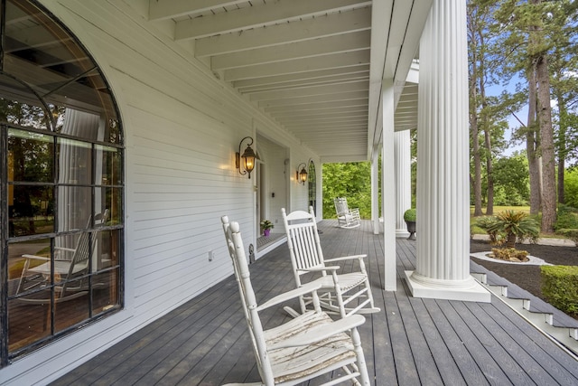 wooden deck featuring a porch