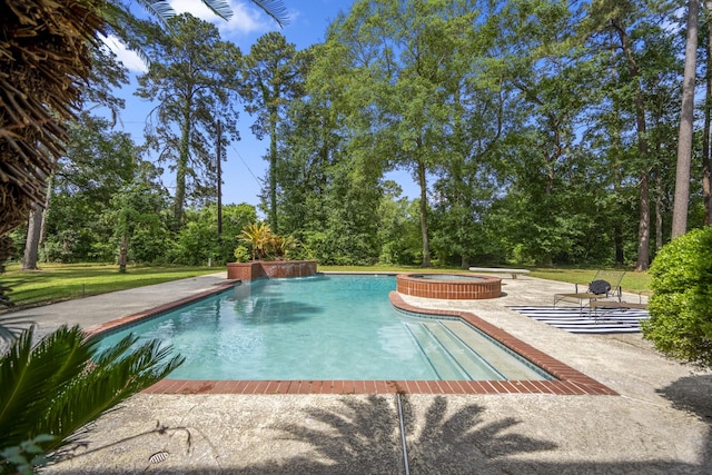 17003 Creeksouth Rd, Houston, TX 77068 - view of pool with a patio area, a pool with connected hot tub, and view of scattered trees