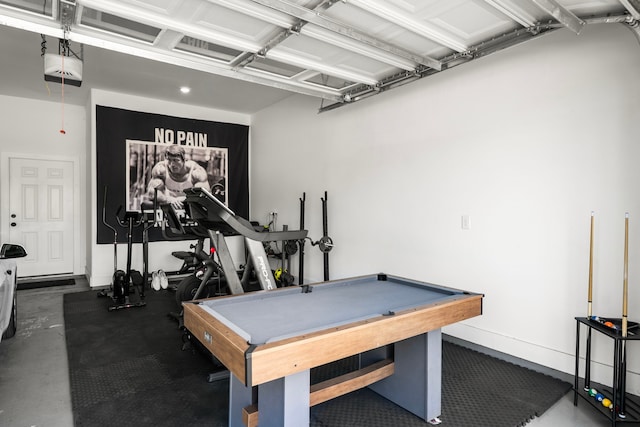 playroom with a garage and billiards