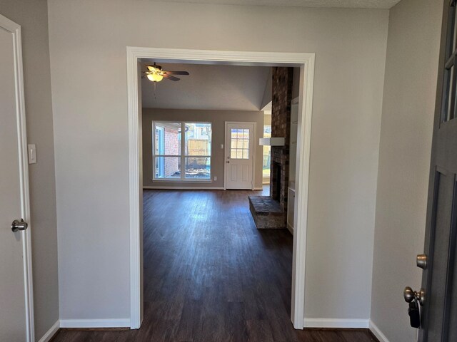 1403 Hitherfield Dr, Sugar Land, TX 77498 - hallway with dark wood finished floors and baseboards