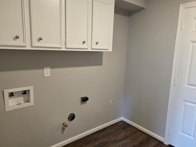 1403 Hitherfield Dr, Sugar Land, TX 77498 - laundry room featuring hookup for a gas dryer, dark wood-style floors, hookup for a washing machine, baseboards, and hookup for an electric dryer