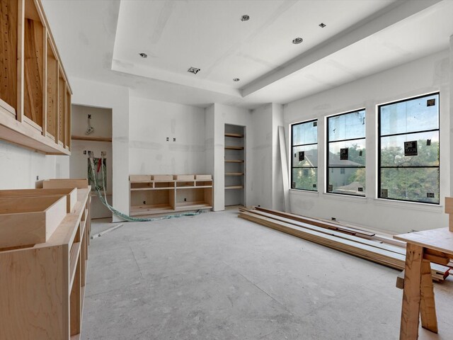 miscellaneous room with a raised ceiling