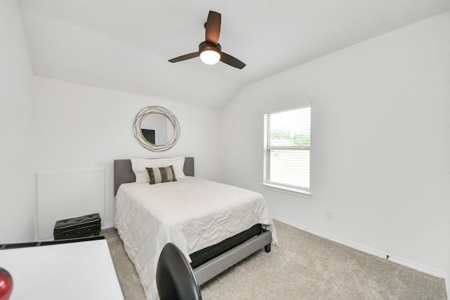 30706 Thicket Ct, Fulshear, TX 77441 - bedroom with ceiling fan, lofted ceiling, carpet floors, and baseboards