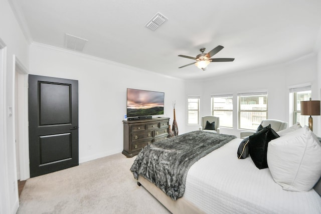 30706 Thicket Ct, Fulshear, TX 77441 - bedroom with baseboards, visible vents, carpet floors, and crown molding