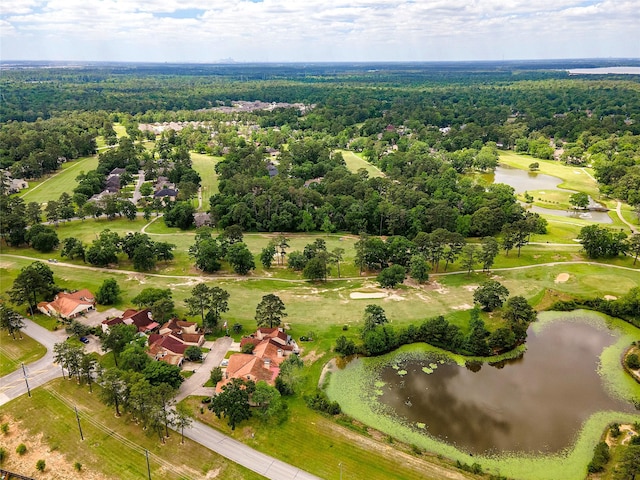 16611 River Wood Ct, Crosby, TX 77532 - drone / aerial view featuring a wooded view, a water view, and view of golf course