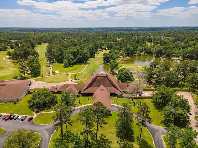16611 River Wood Ct, Crosby, TX 77532 - drone / aerial view featuring a view of trees, a water view, and view of golf course