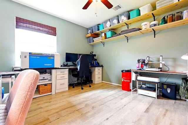 16611 River Wood Ct, Crosby, TX 77532 - office space with baseboards, visible vents, wood finished floors, and ceiling fan