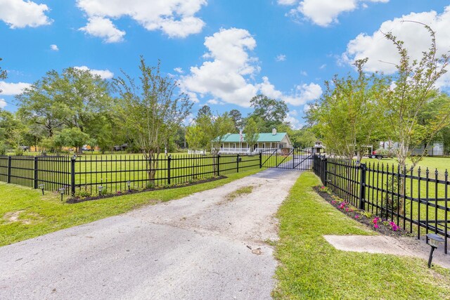 view of road with driveway, a gate, and a gated entry