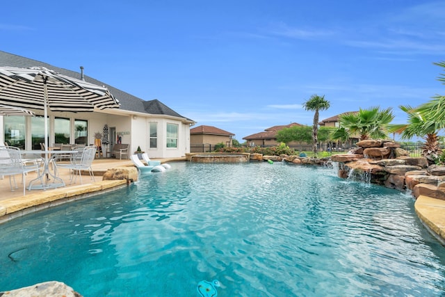 view of pool with a patio and a fenced in pool