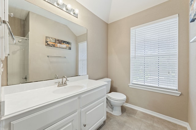 3719 Arundel Gardens Ln, Sugar Land, TX 77498 - full bathroom with toilet, baseboards, a shower, vanity, and tile patterned flooring
