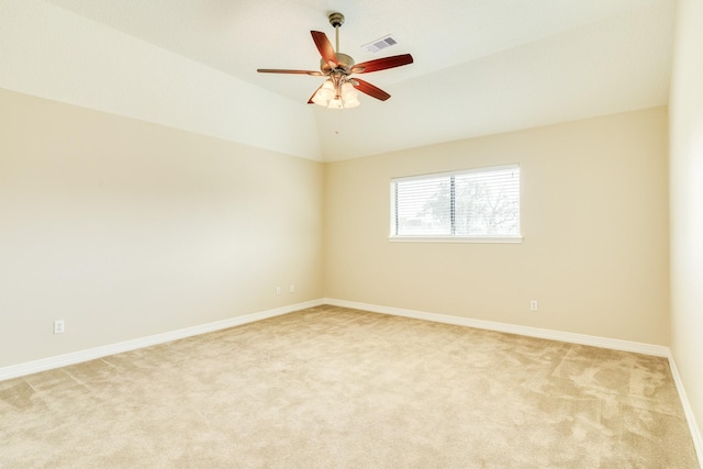 51 Scotch Pine Ct, Lake Jackson, TX 77566 - unfurnished room with vaulted ceiling, light carpet, ceiling fan, baseboards, and visible vents