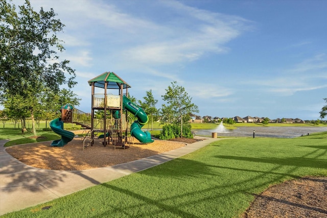 13215 Dover Bluff Dr, Rosharon, TX 77583 - community playground featuring a lawn and a water view