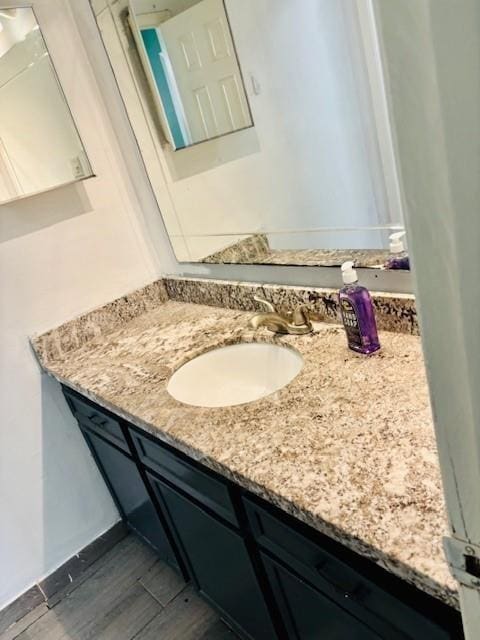 bathroom featuring wood finished floors and vanity