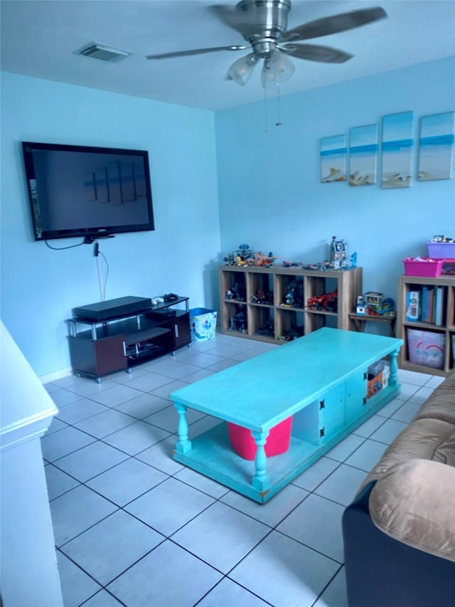 2106 Cherry Hills Dr, League City, TX 77573 - living area featuring tile patterned floors, visible vents, and ceiling fan