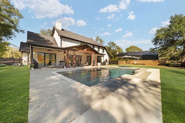 31 Quiet Springs Trl, Willis, TX 77378 - view of swimming pool featuring a patio area and ceiling fan