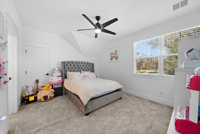 31 Quiet Springs Trl, Willis, TX 77378 - bedroom with carpet, lofted ceiling, ceiling fan, and baseboards
