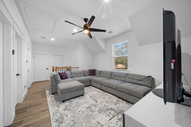 31 Quiet Springs Trl, Willis, TX 77378 - living area with attic access, wood finished floors, recessed lighting, and a ceiling fan