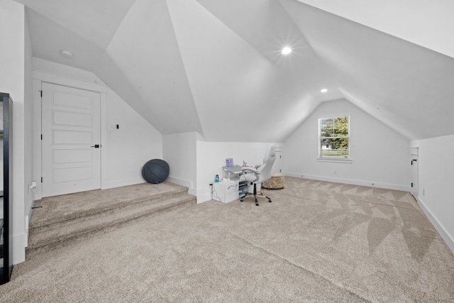31 Quiet Springs Trl, Willis, TX 77378 - unfurnished office with lofted ceiling, carpet floors, baseboards, and recessed lighting