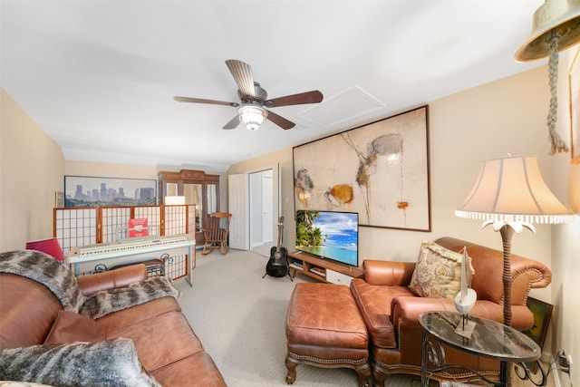 452 Mariners Dr, Kemah, TX 77565 - living room featuring visible vents, a ceiling fan, and carpet floors