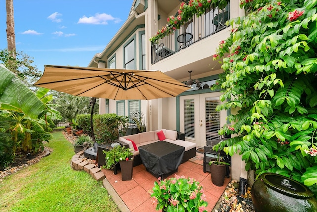 452 Mariners Dr, Kemah, TX 77565 - view of patio / terrace featuring fence, outdoor lounge area, a balcony, and french doors