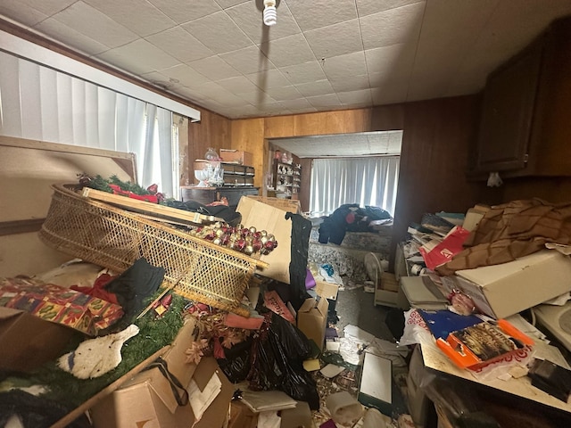 miscellaneous room with wood walls