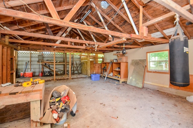 misc room with lofted ceiling