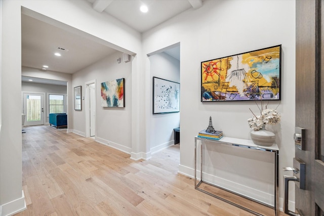 710 E 21st St, Houston, TX 77008 - corridor featuring baseboards, recessed lighting, and light wood-style flooring