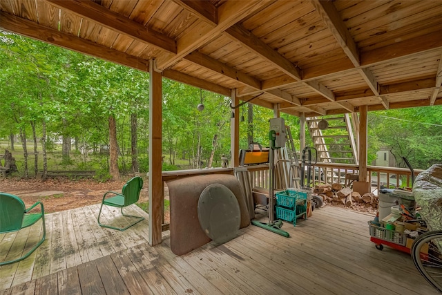 deck featuring stairway