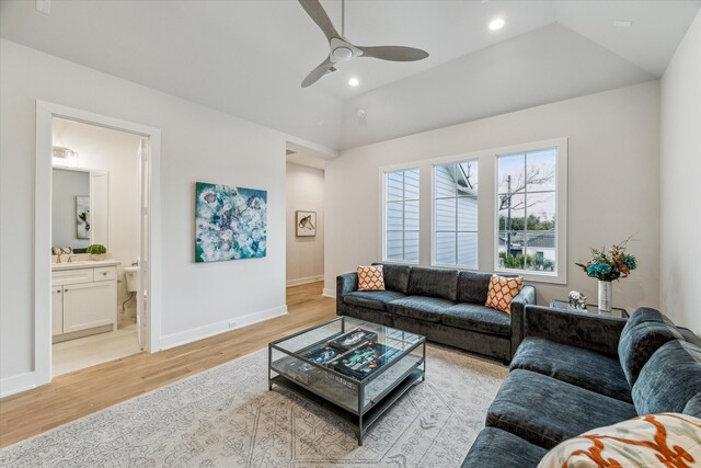 714 E 21st St, Houston, TX 77008 - living area with ceiling fan, baseboards, recessed lighting, light wood finished floors, and vaulted ceiling
