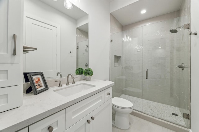 714 E 21st St, Houston, TX 77008 - full bathroom with recessed lighting, tile patterned floors, toilet, vanity, and a stall shower