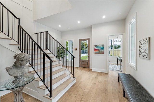 714 E 21st St, Houston, TX 77008 - entryway with light wood-type flooring, recessed lighting, baseboards, and stairs