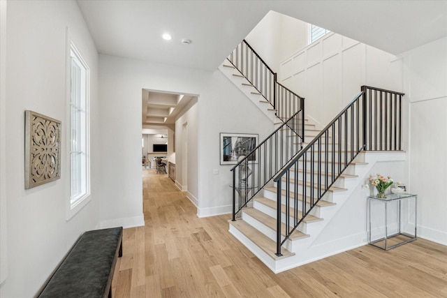 714 E 21st St, Houston, TX 77008 - stairway with baseboards, recessed lighting, and wood finished floors