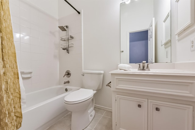 120 Calypso Ln, League City, TX 77573 - full bathroom featuring toilet, tile patterned floors, shower / bathtub combination with curtain, vanity, and baseboards