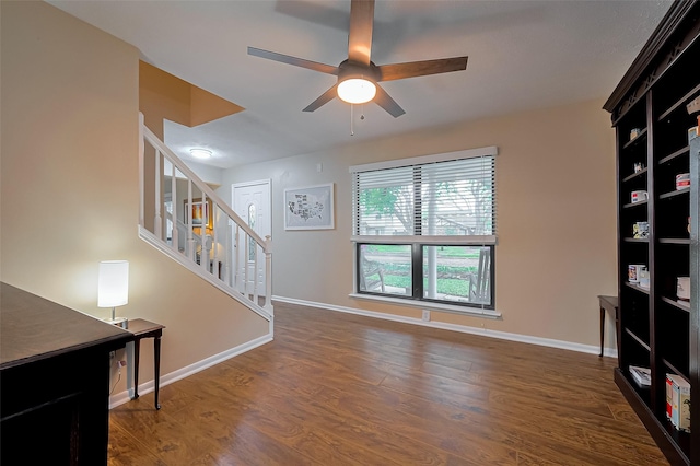 2307 Country Place Dr, Richmond, TX 77406 - interior space with a ceiling fan, stairway, baseboards, and wood finished floors