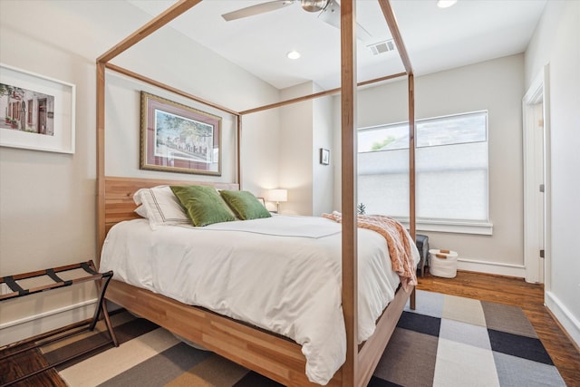 1946 Vermont St, Houston, TX 77019 - bedroom featuring wood finished floors, recessed lighting, baseboards, and ceiling fan