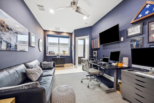 1946 Vermont St, Houston, TX 77019 - home office featuring ceiling fan and baseboards