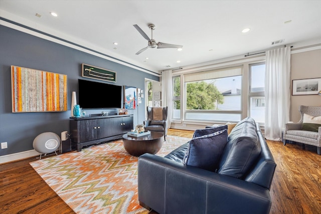 1946 Vermont St, Houston, TX 77019 - living area with a ceiling fan, wood finished floors, recessed lighting, and baseboards