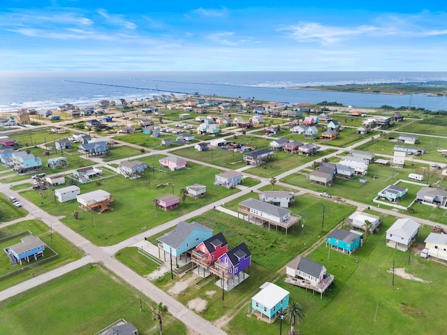 aerial view with a water view and a residential view