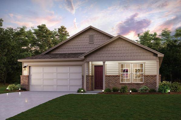 756 Westpointe Dr, Dayton, TX 77535 - view of front of home featuring brick siding, driveway, an attached garage, and a lawn