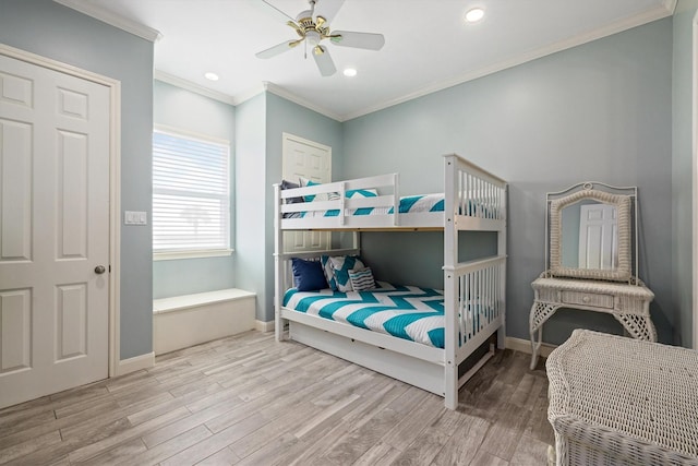 19427 Shores Dr, Galveston, TX 77554 - bedroom featuring crown molding, recessed lighting, wood finished floors, and baseboards