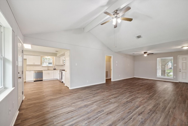 3206 Crossfell Rd, Spring, TX 77388 - unfurnished living room featuring ceiling fan, wood finished floors, and plenty of natural light