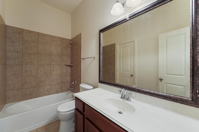 3635 Sunlight Hill Ln, Spring, TX 77386 - bathroom featuring tile patterned floors, toilet, shower / washtub combination, and vanity