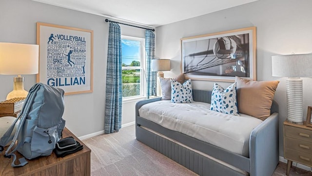 bedroom with baseboards and carpet flooring