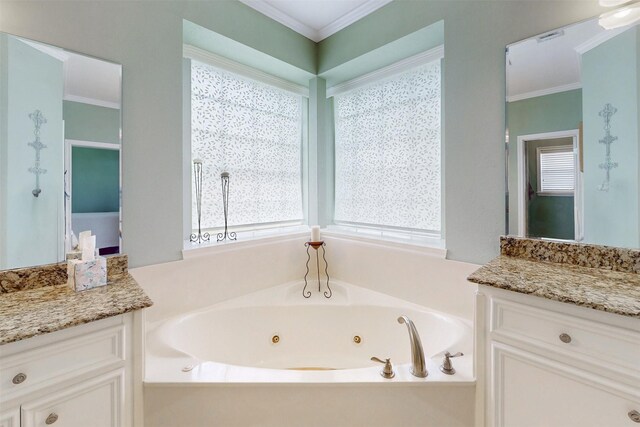 13671 Suzanne Pl, College Station, TX 77845 - bathroom with a healthy amount of sunlight, a whirlpool tub, and vanity