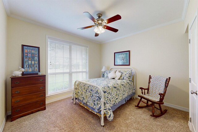 13671 Suzanne Pl, College Station, TX 77845 - bedroom featuring baseboards, ornamental molding, and light carpet